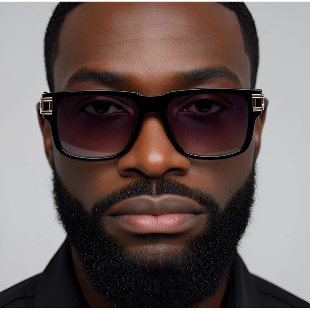 Mens Black Square Sunglasses Hip Hop Black Gradient Lens Rectangular Shade UV400